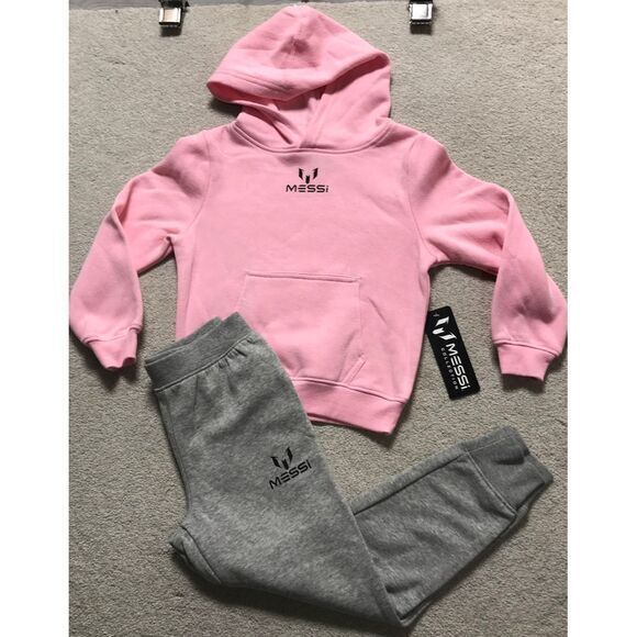 Messi Collection Pink Hoodie Sz 5 & Gray Joggers Sz 6 Tracksuit Youth New / Tags - Picture 1 of 6